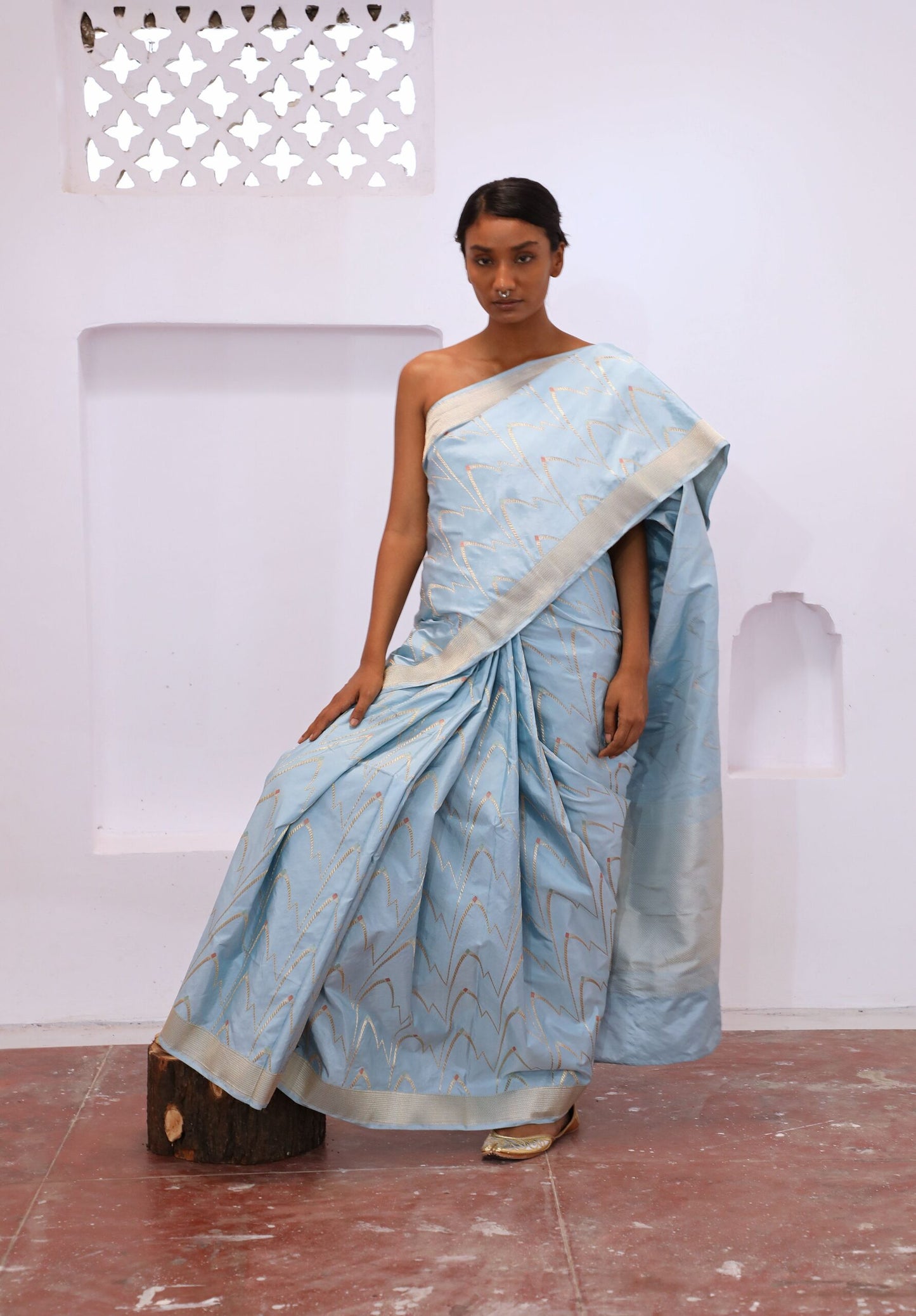 Dhara – powder blue silk saree