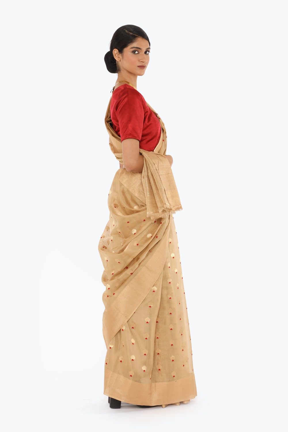 BOA -  Beige Cotton Tissue Saree