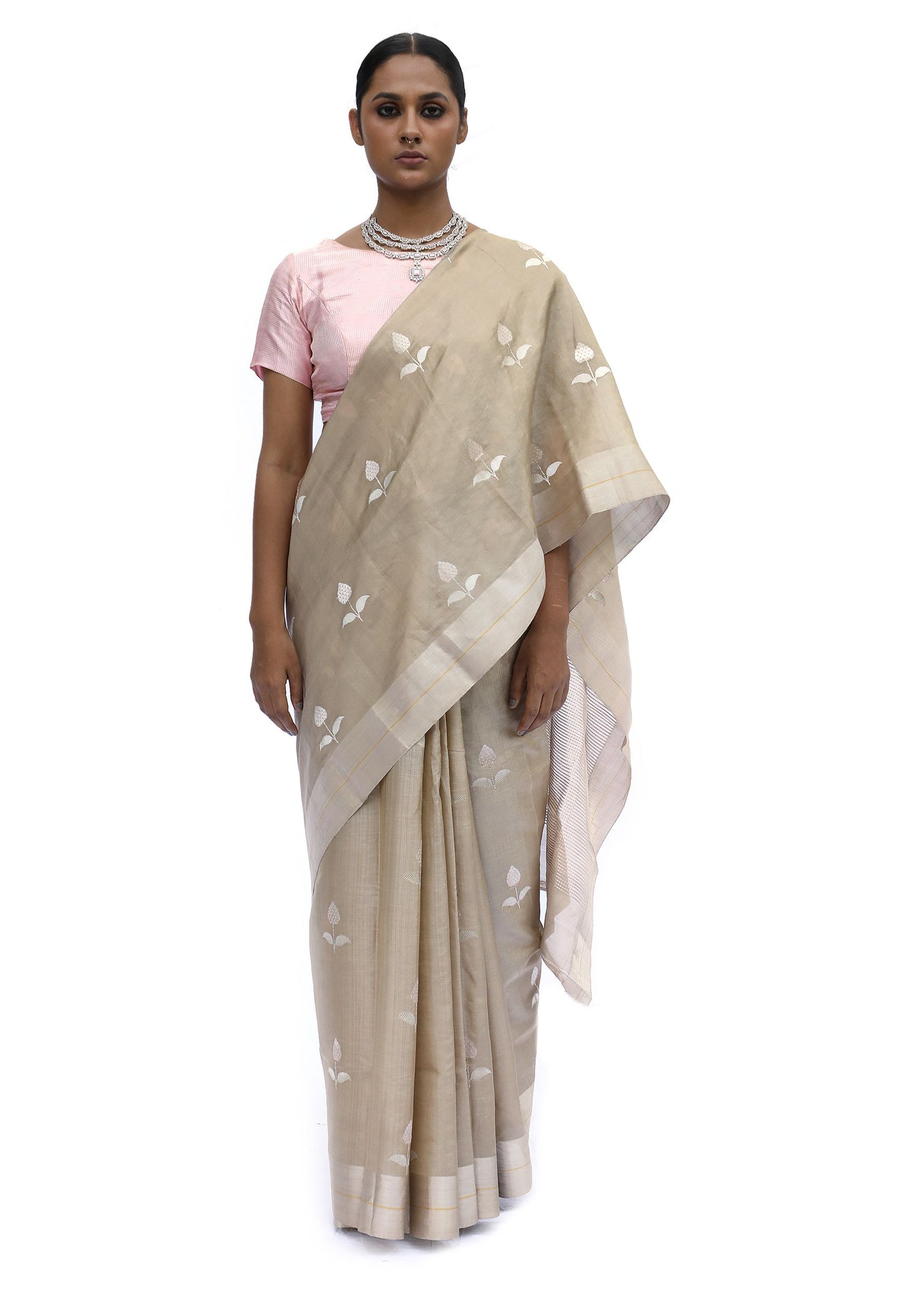 BOA -  Beige Chanderi Silk Tissue Saree