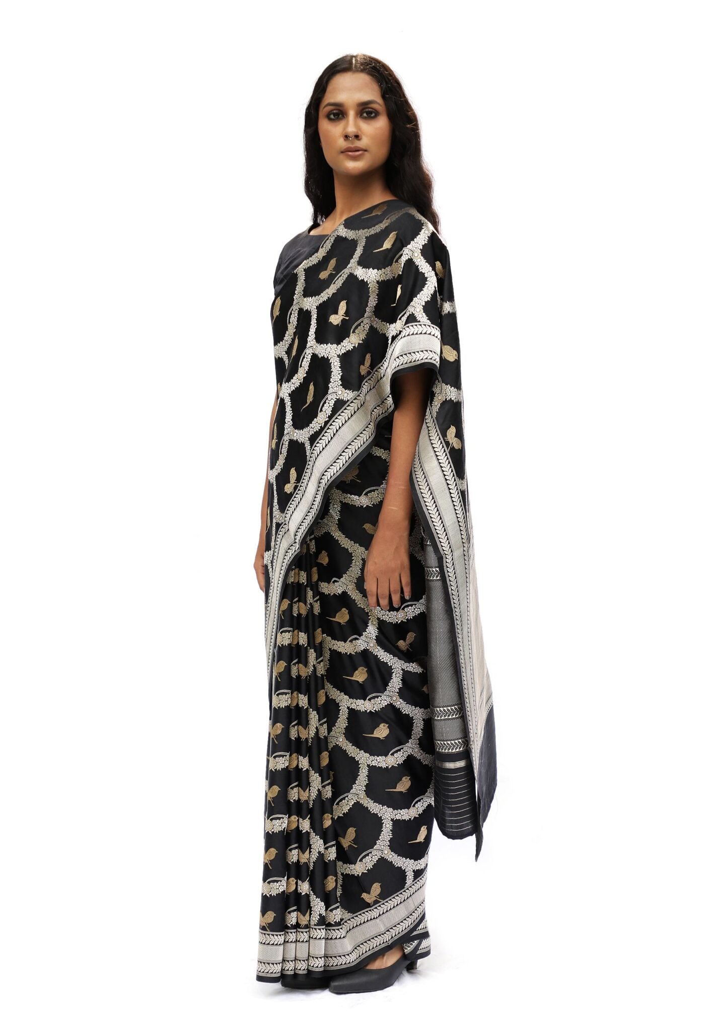 CHIDIYA – black katan jaal silk saree