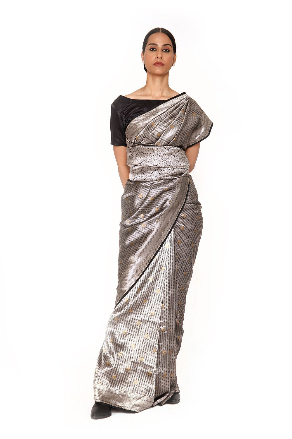 DHARA - silver black embossed saree