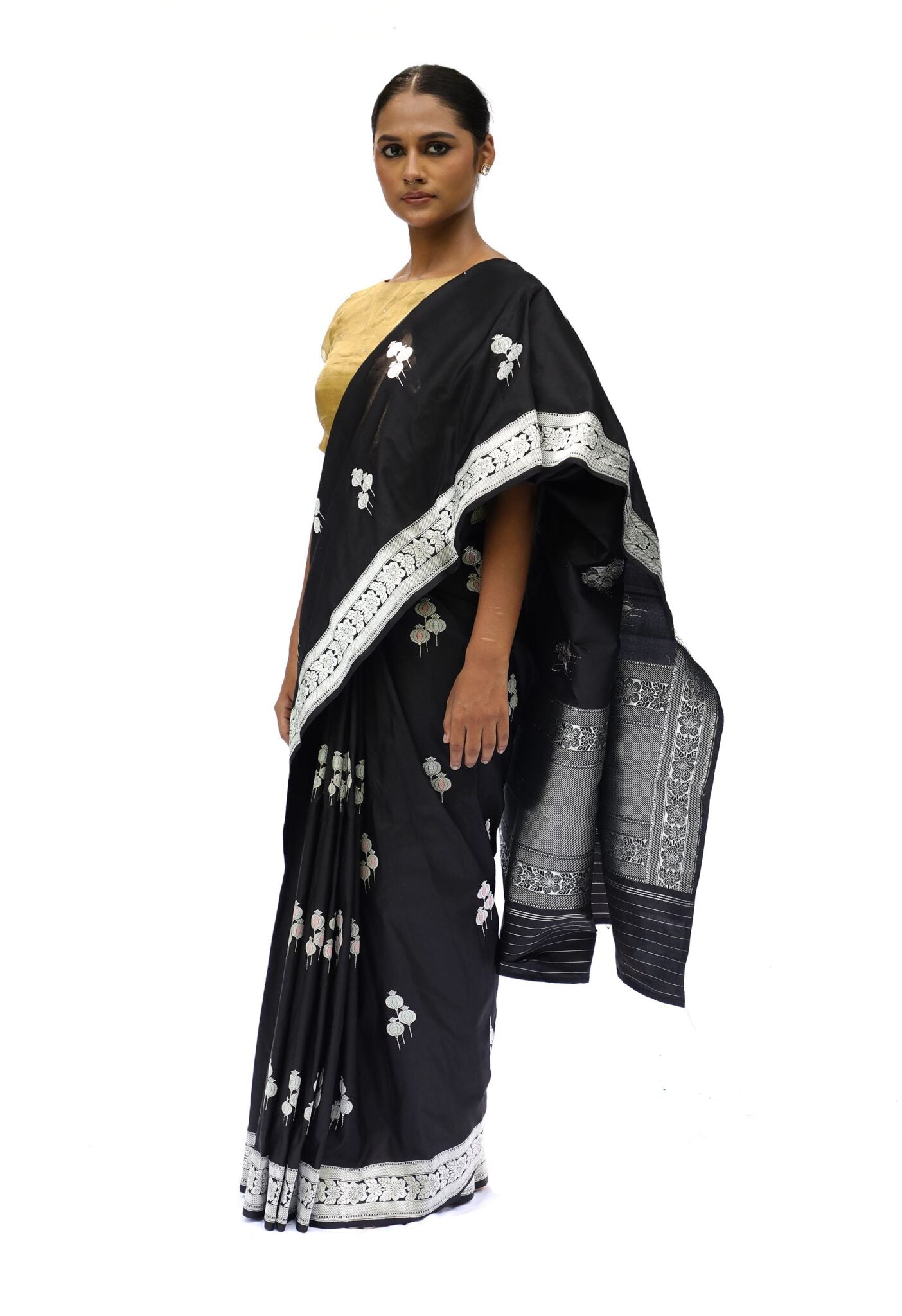 MALAR - black katan silk saree