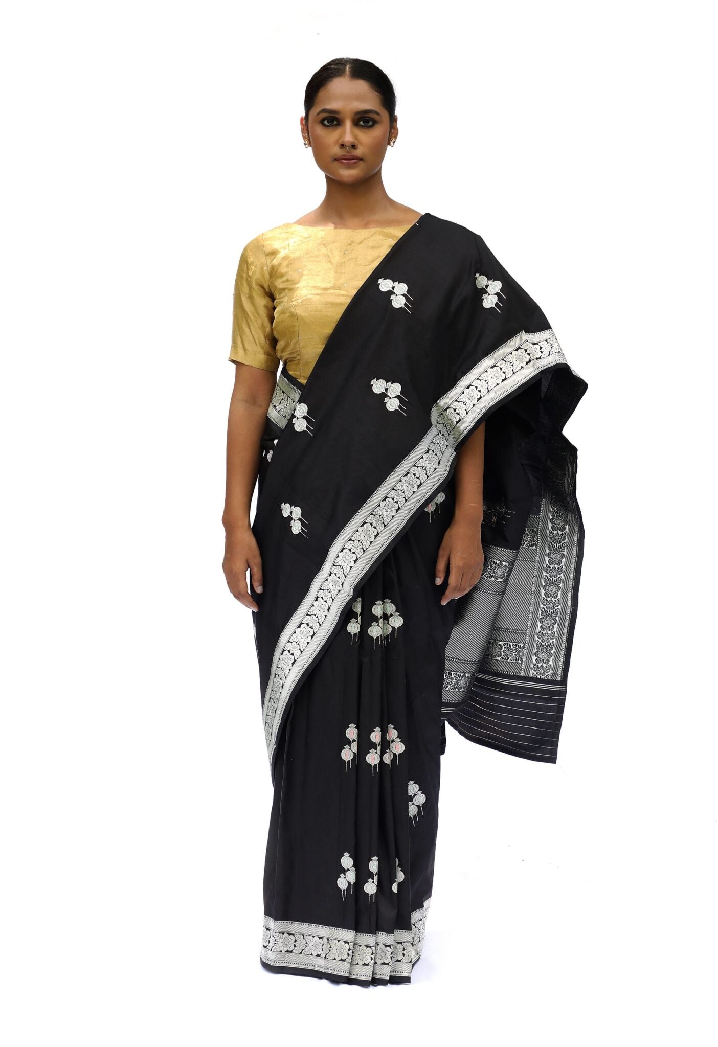 MALAR - black katan silk saree