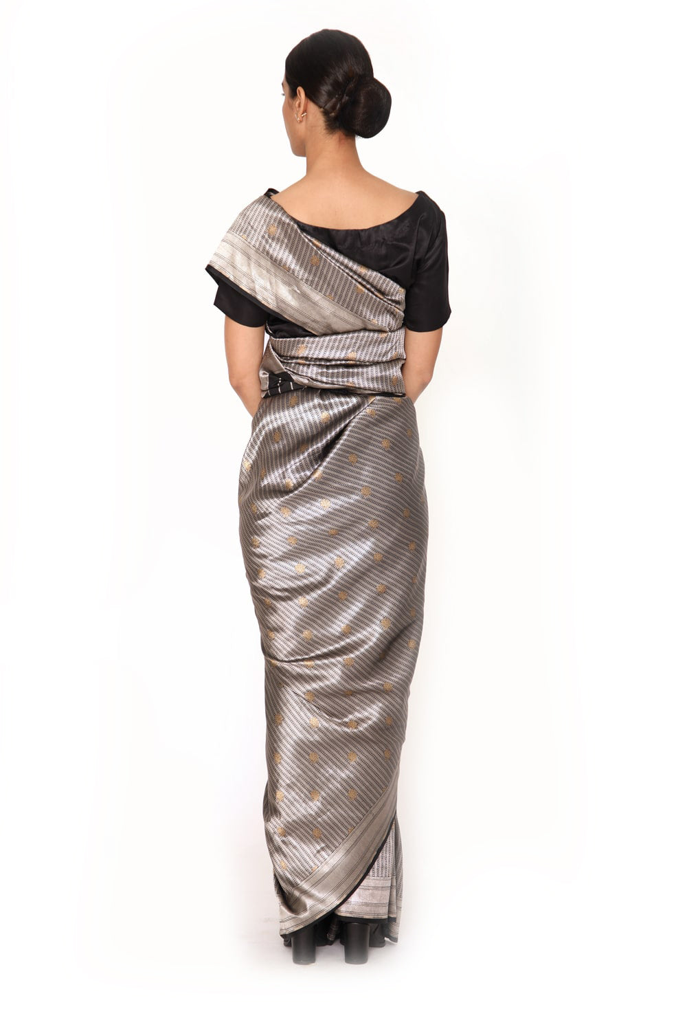 DHARA - silver black embossed saree