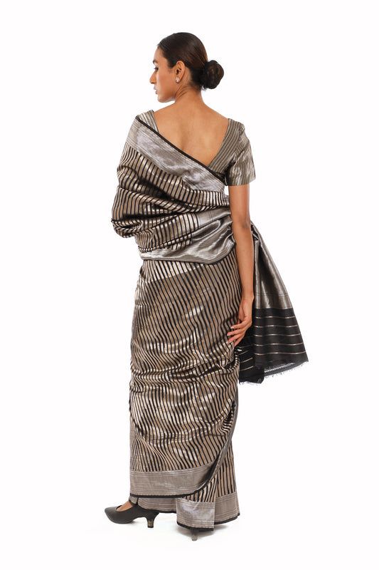 ADVAITA - black and silver saree