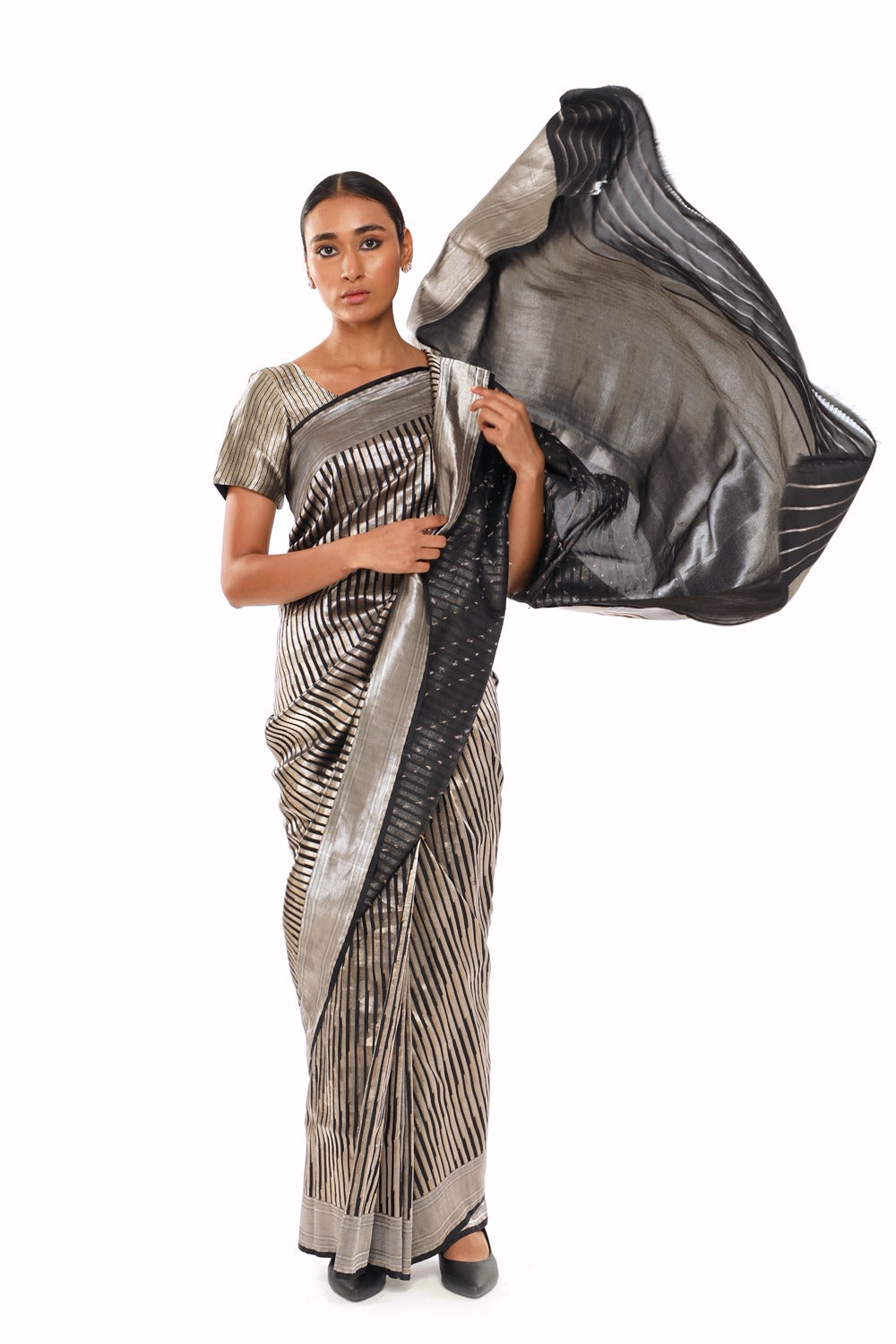 ADVAITA - black and silver saree