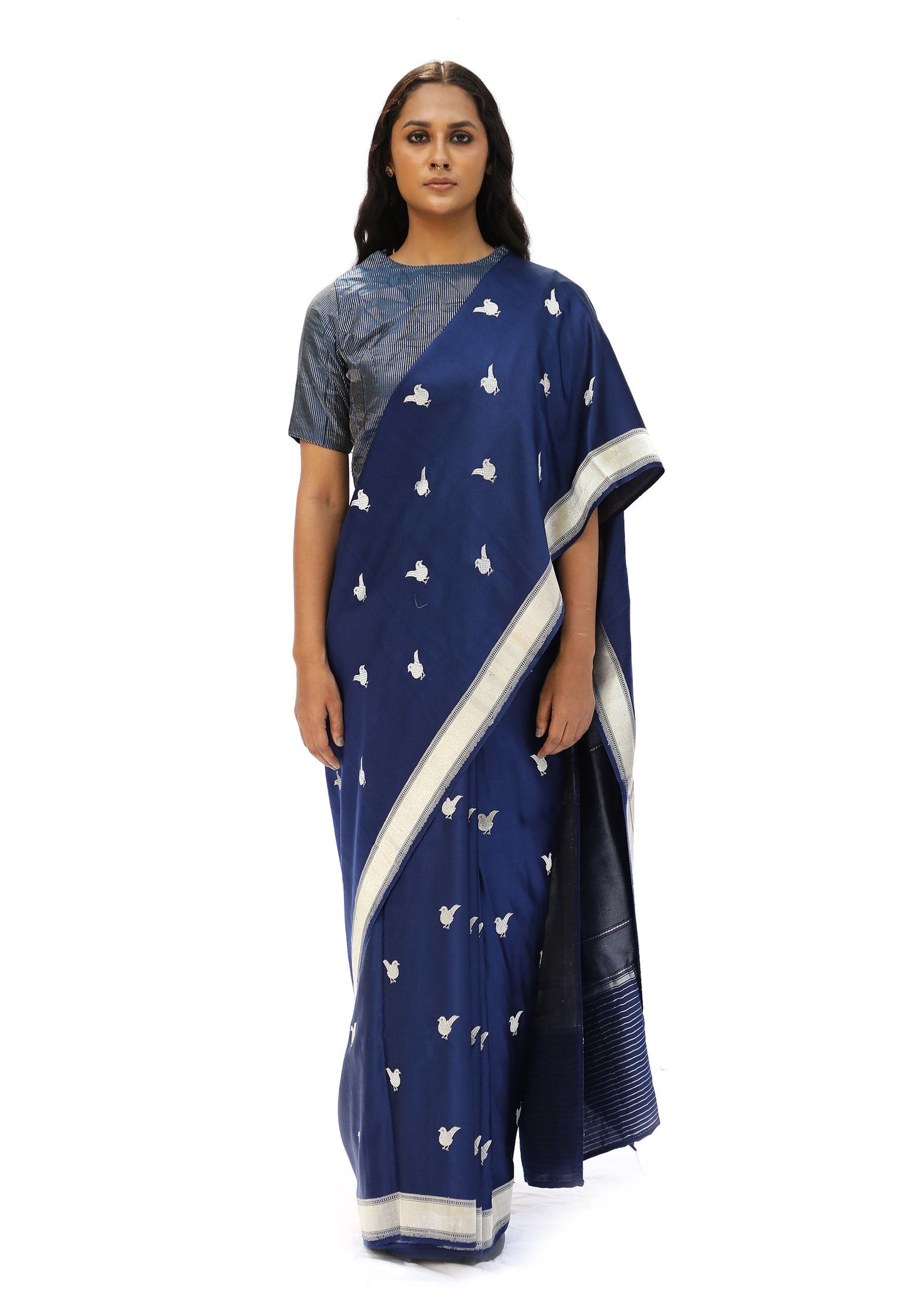 CHIDIYA – dark blue katan silk saree