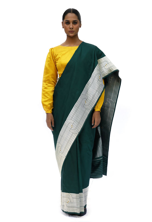 DIVIJA - deep green katan silk saree