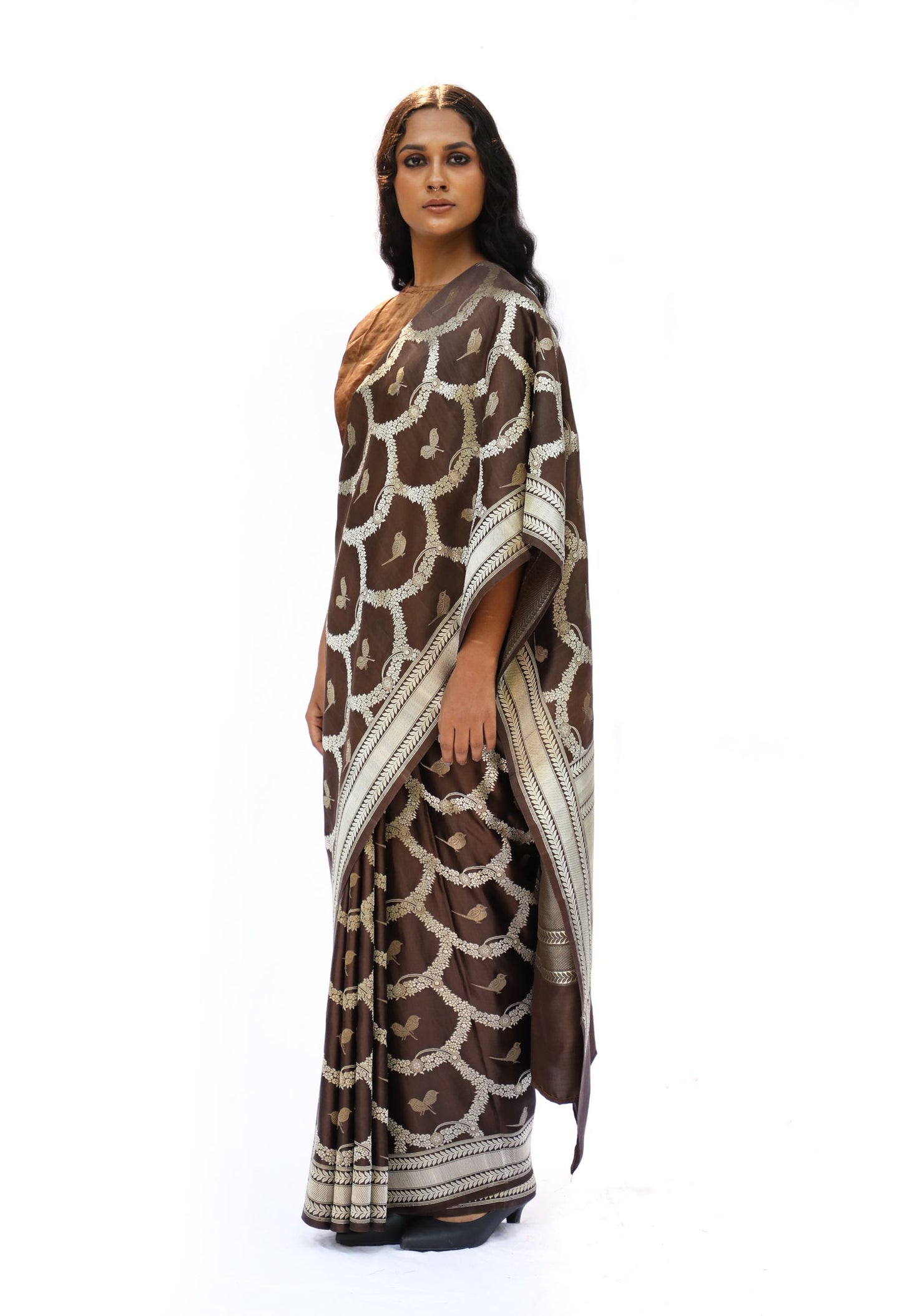 CHIDIYA – brown katan silk saree