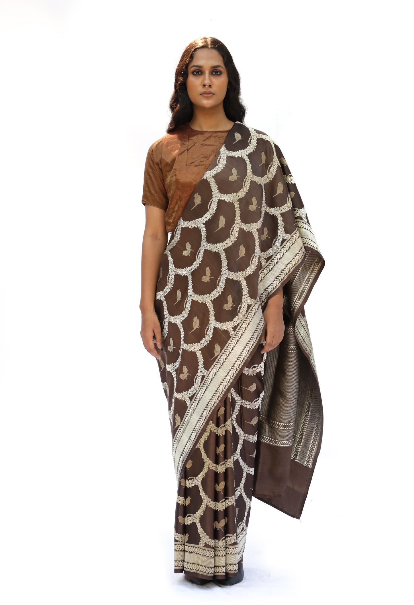 CHIDIYA – brown katan silk saree