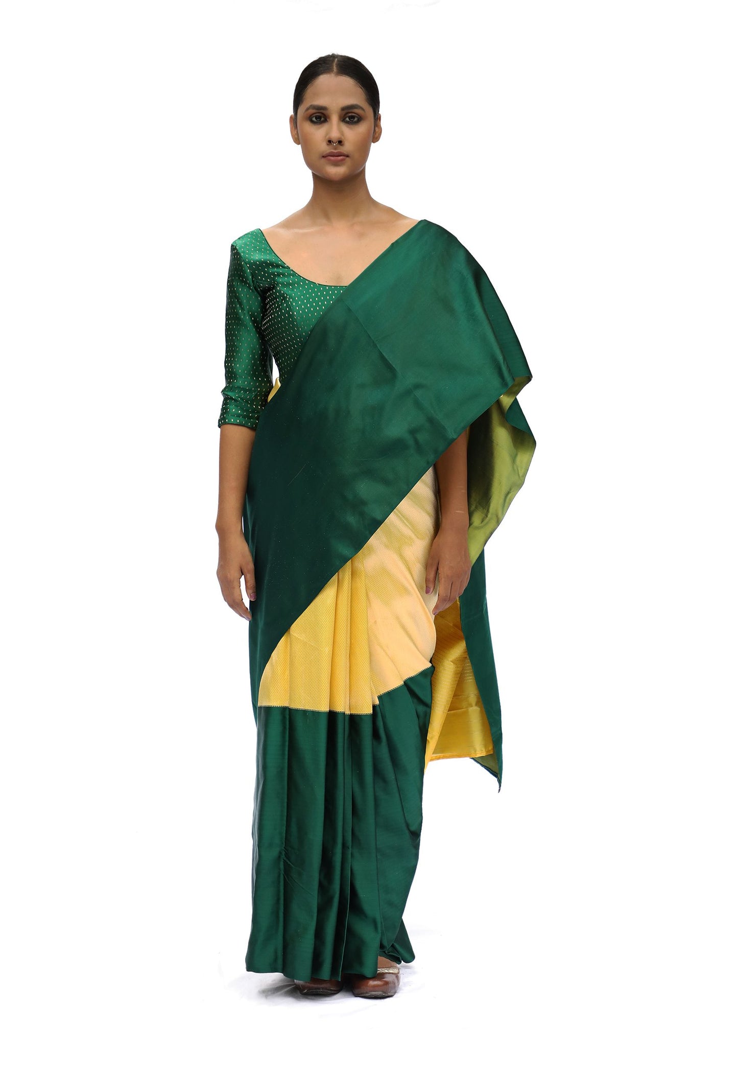 OMANA - green and yellow mashru silk saree