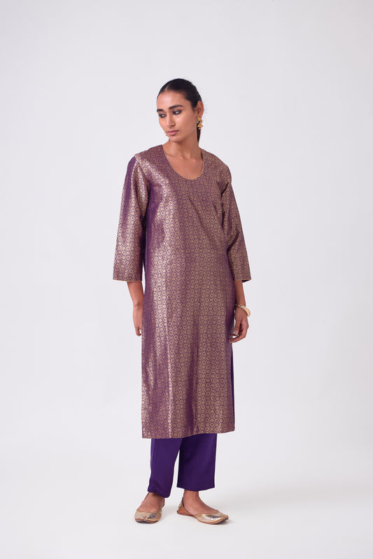 Kurta - Purple Silk Brocade