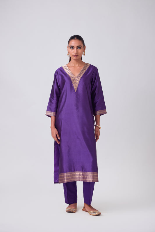 Kurta - Purple plain kurta set