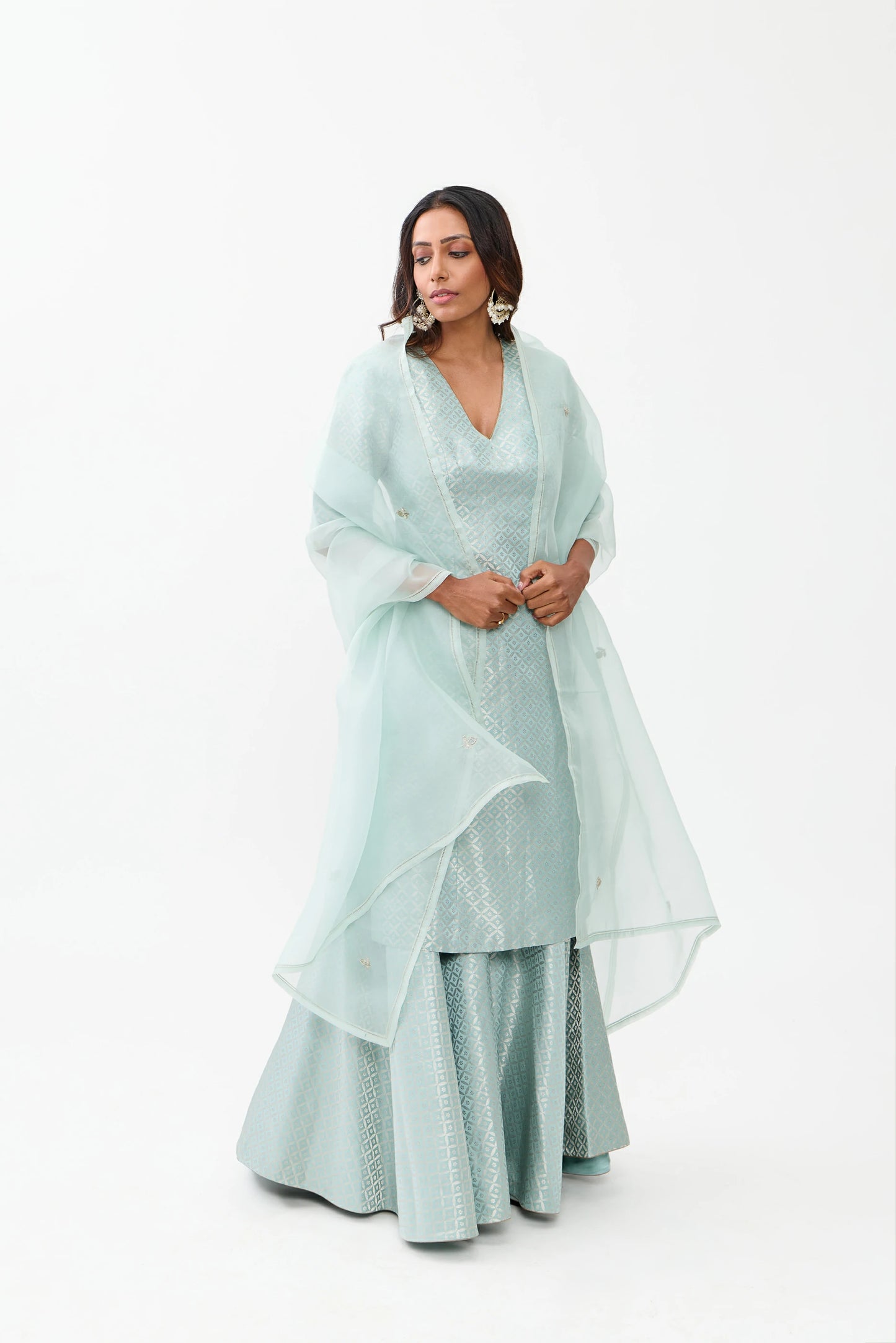 Richa Varanasi Satin Brocade Sharara Silver Zari