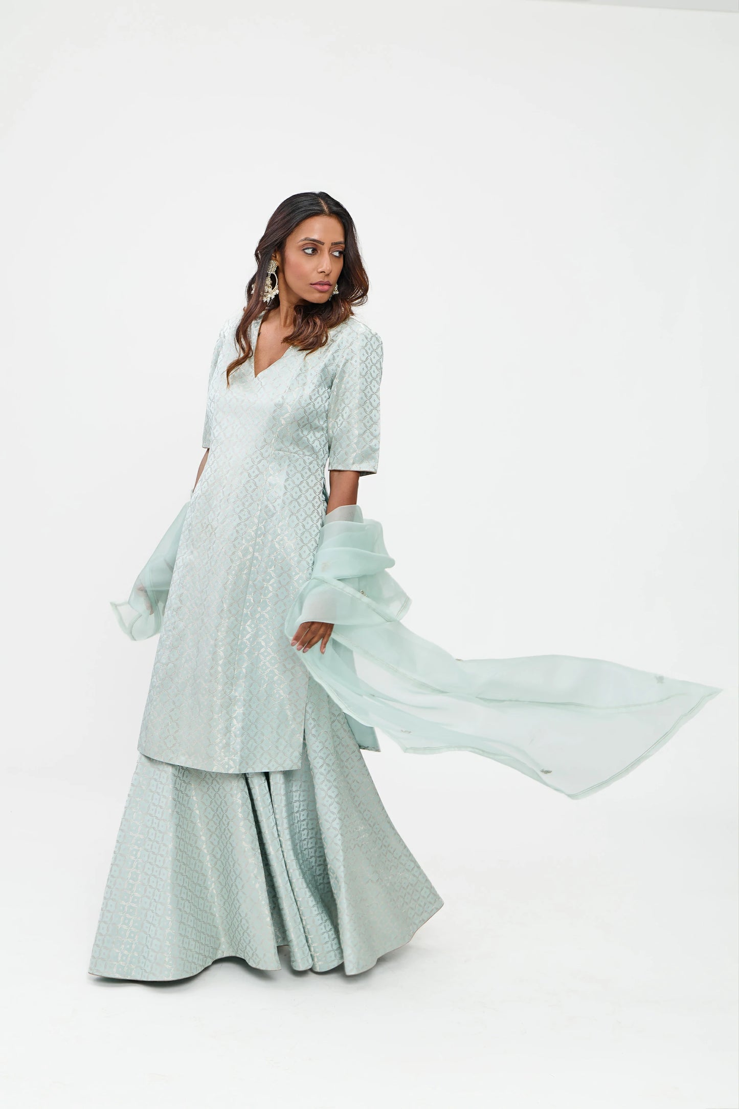 Manasi Varanasi Satin Brocade Sharara Silver Zari