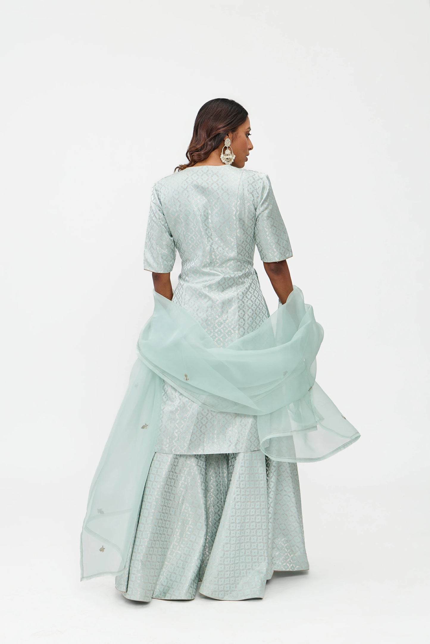 Manasi Varanasi Satin Brocade Sharara Silver Zari