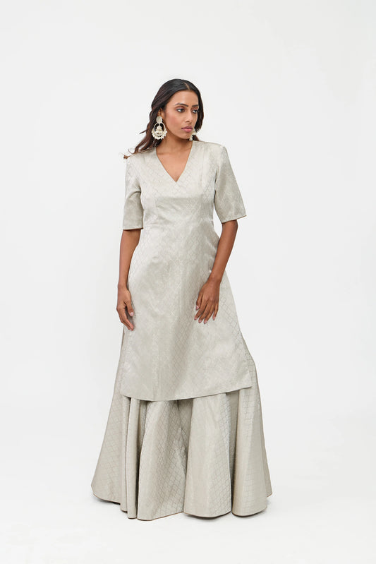 Manisha Varanasi Satin Brocade Sharara Silver Zari