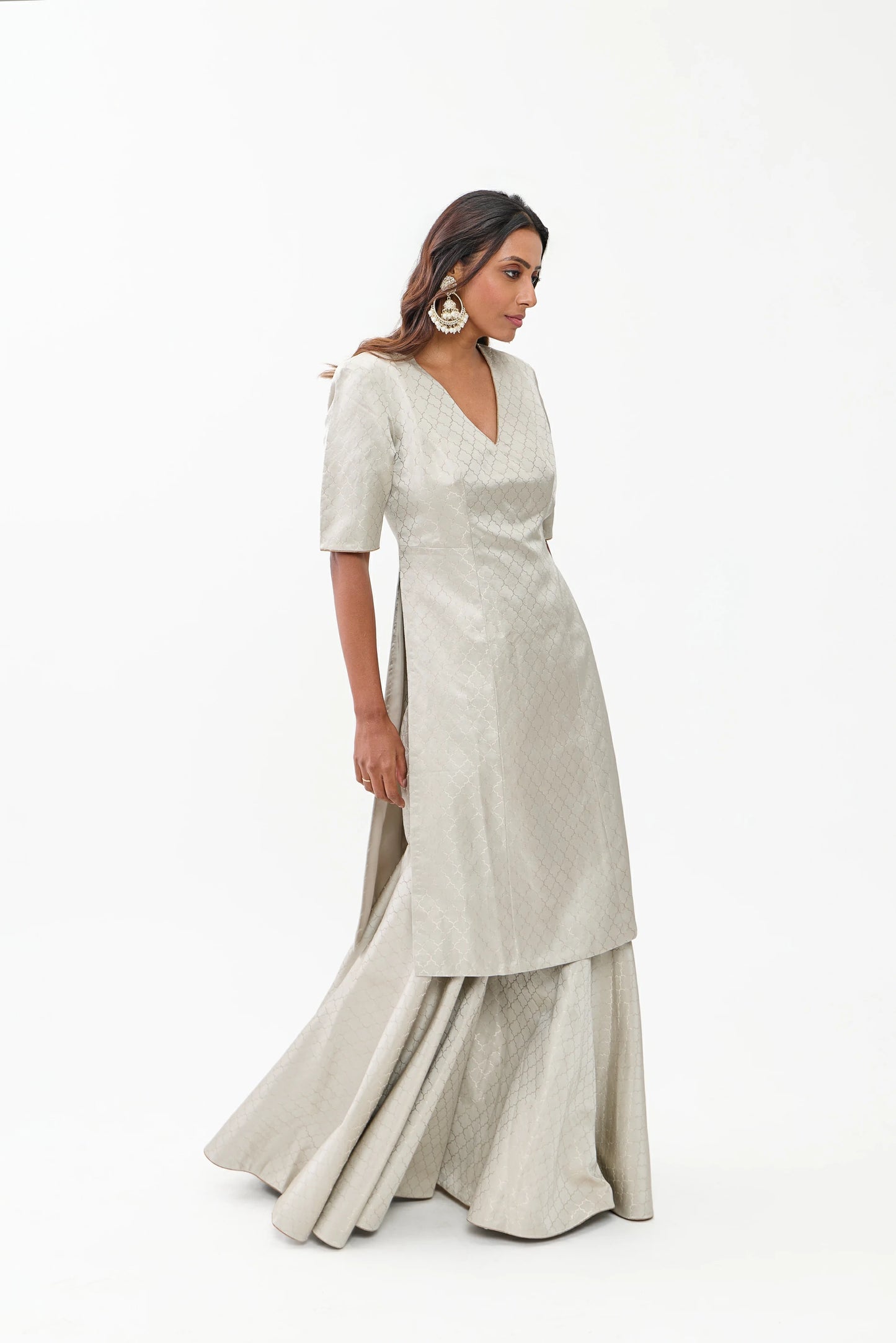 Manisha Varanasi Satin Brocade Sharara Silver Zari