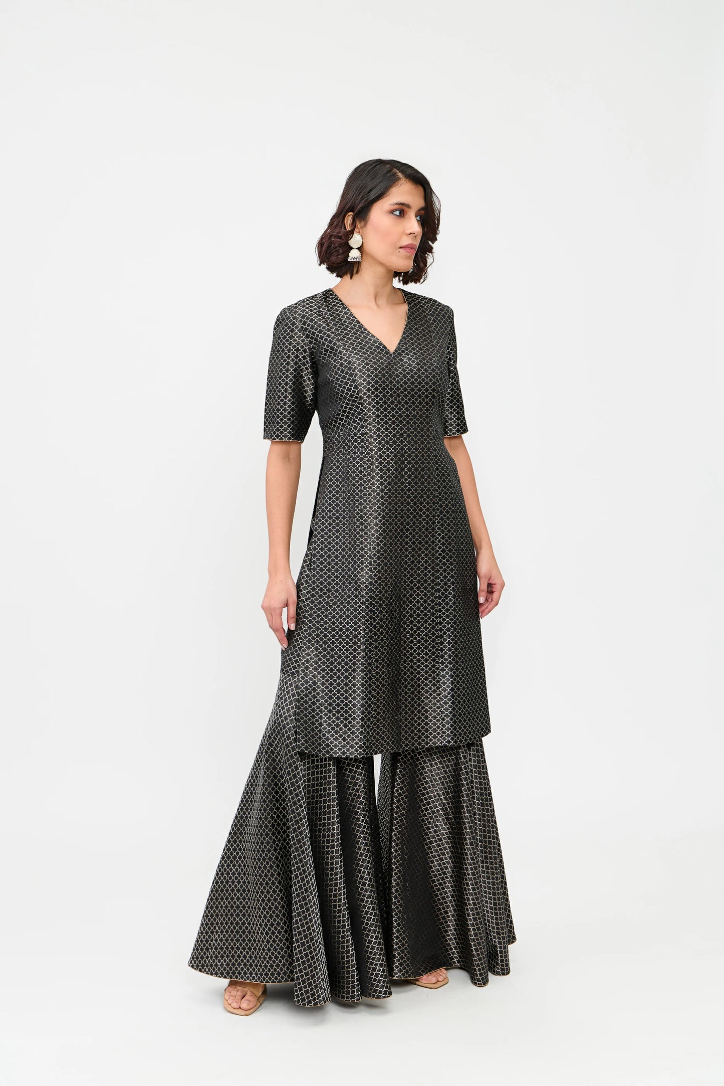Nikhat Satin Brocade Sharara Silver Zari