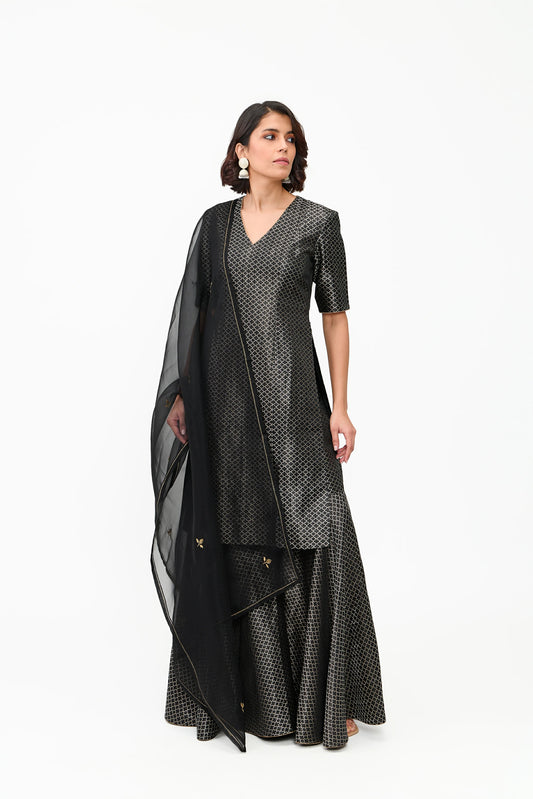 Nikhat Satin Brocade Sharara Silver Zari
