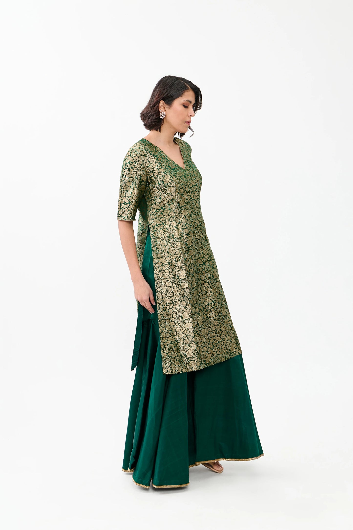 Mahira Sharara with Brocade Kurta and Plain Satin Sharara with emobroidery border