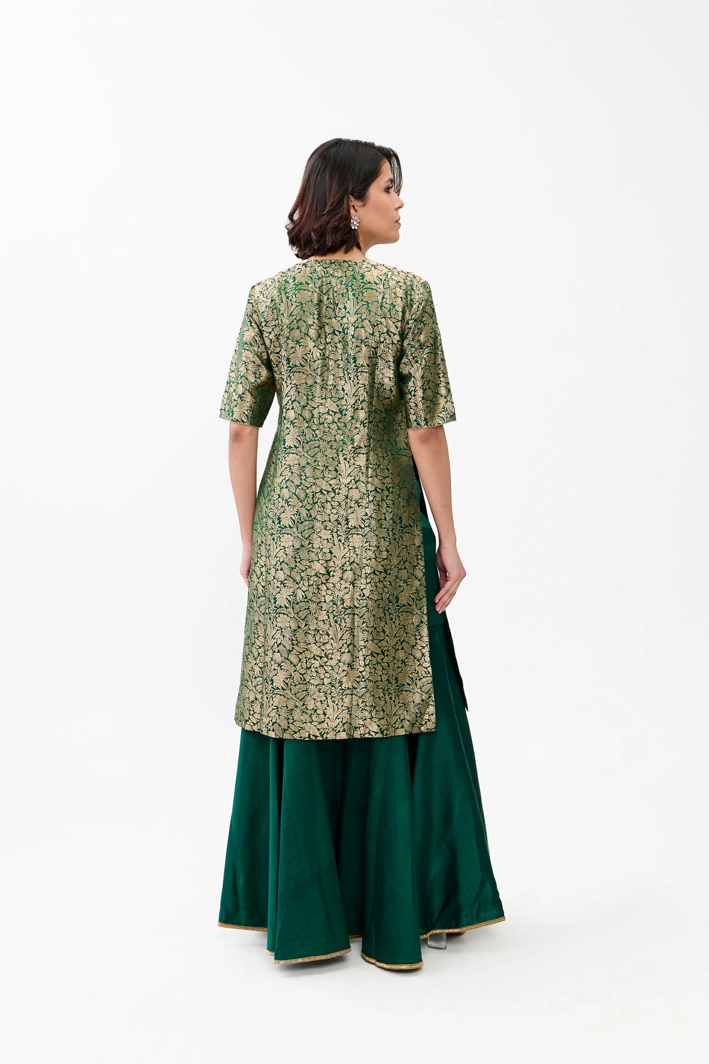 Mahira Sharara with Brocade Kurta and Plain Satin Sharara with emobroidery border
