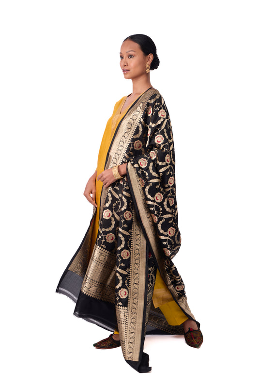 Black Katan silk Jaal Dupatta