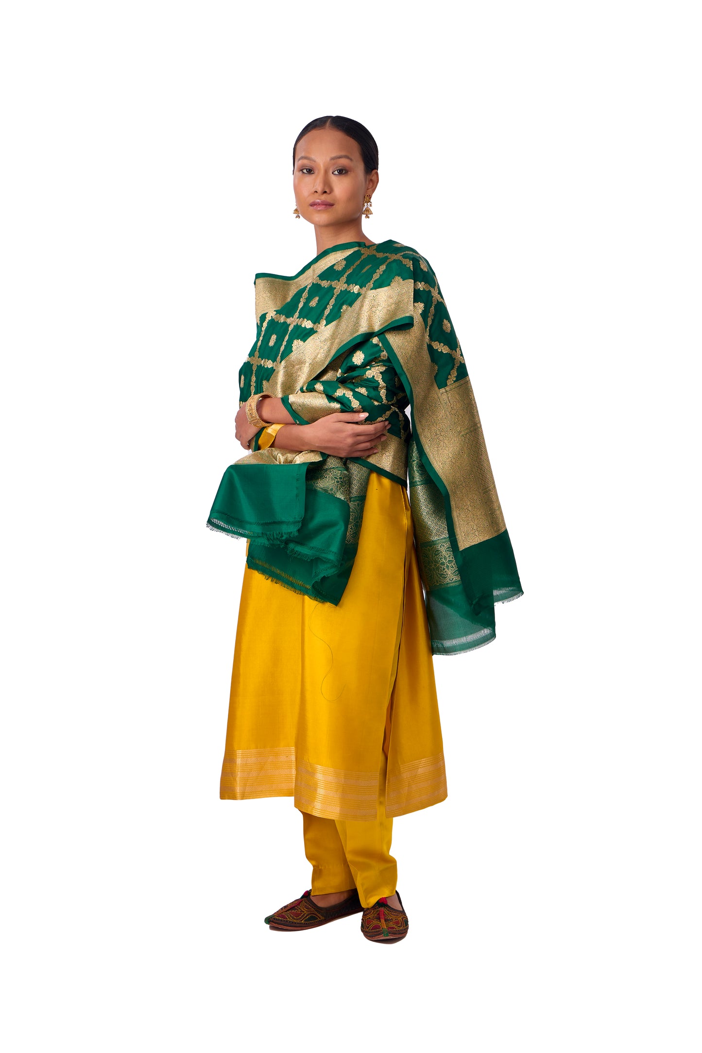 Bottle Green Katan silk Jaal Dupatta