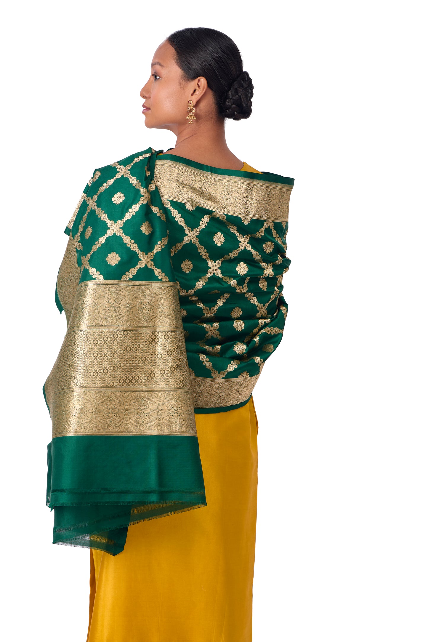 Bottle Green Katan silk Jaal Dupatta