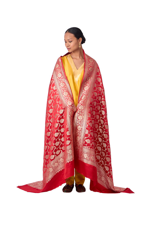 Red Satin Jaal Dupatta