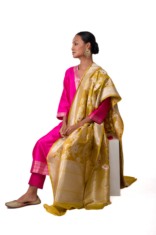 Mustard Katan silk Jaal Dupatta