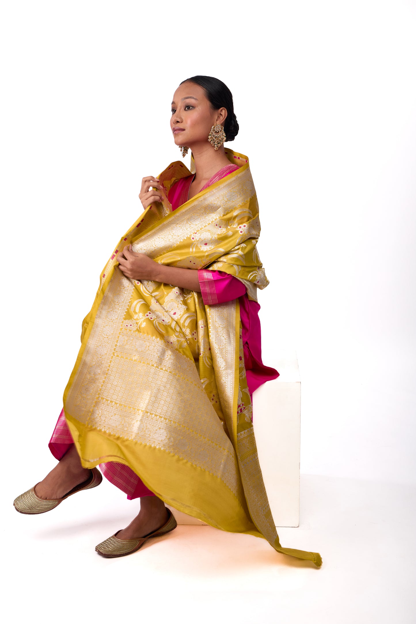 Mustard Katan silk Jaal Dupatta