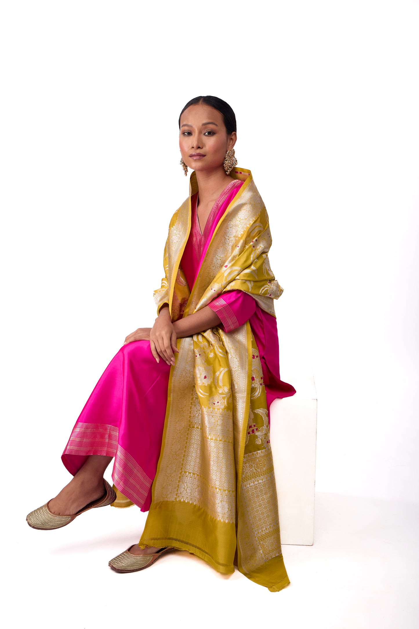 Mustard Katan silk Jaal Dupatta