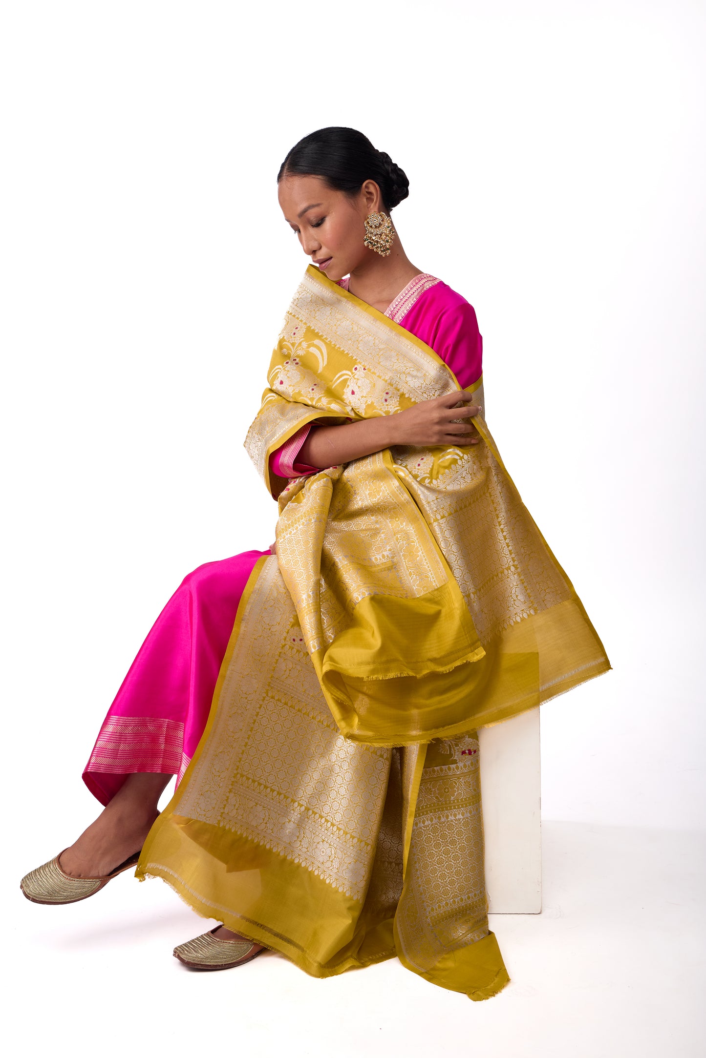 Mustard Katan silk Jaal Dupatta