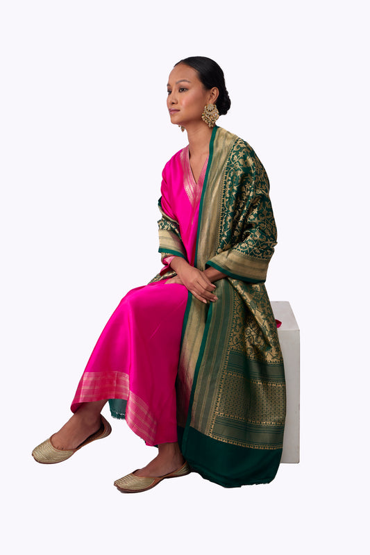 Bottle Green Silk Dupatta