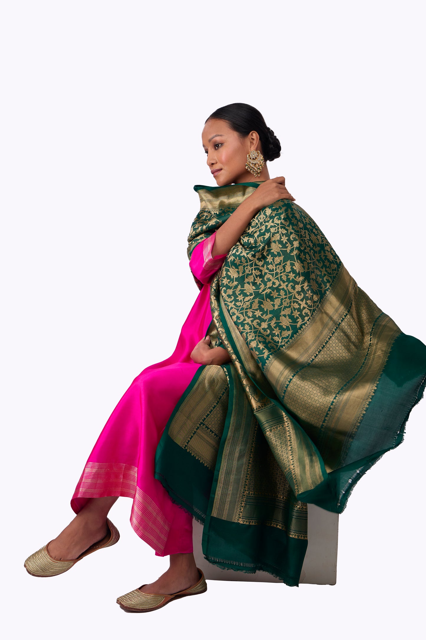 Bottle Green Silk Dupatta