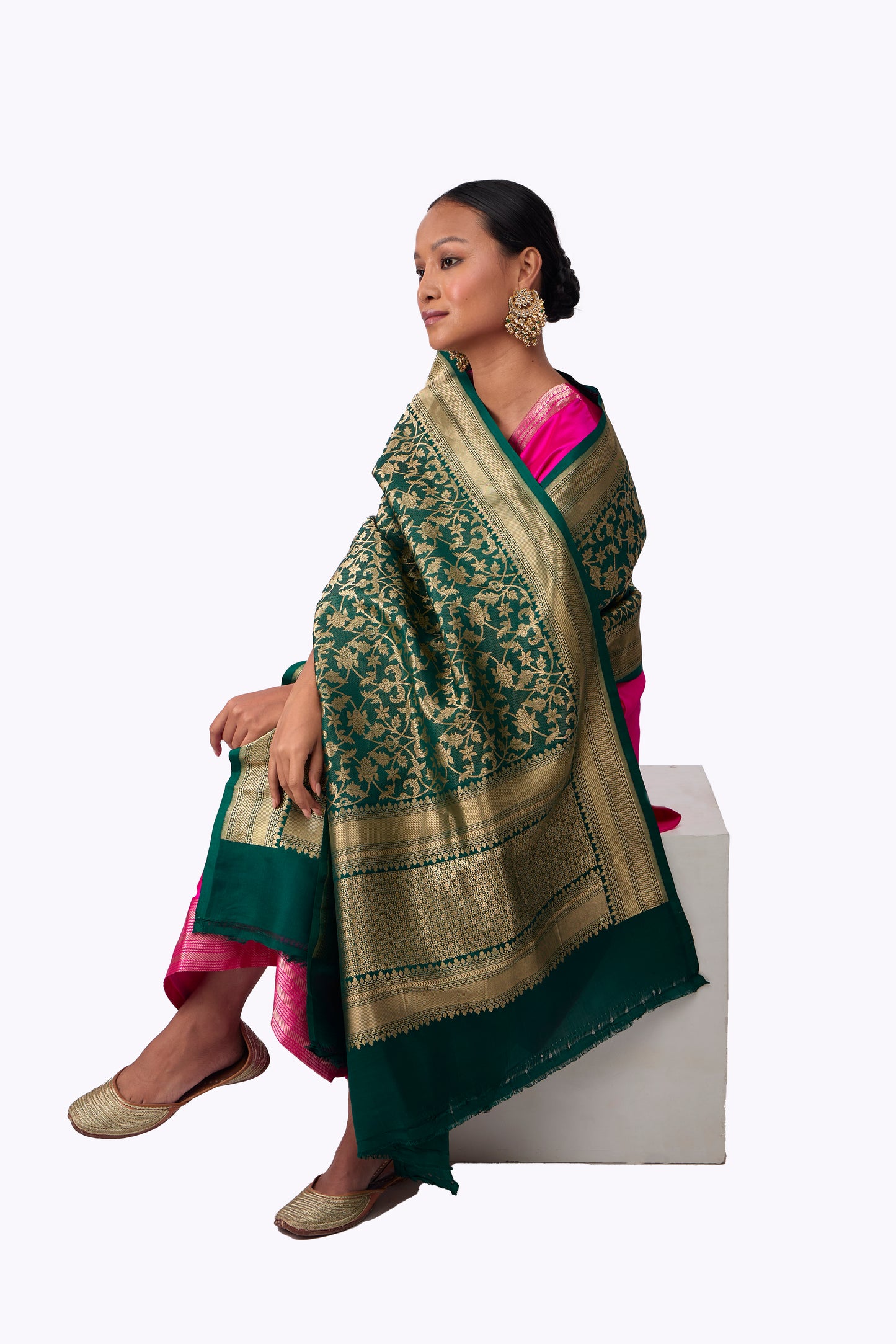 Bottle Green Silk Dupatta