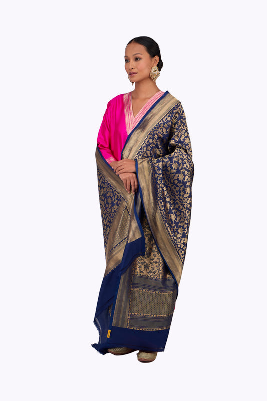 Navy Blue Silk Dupatta