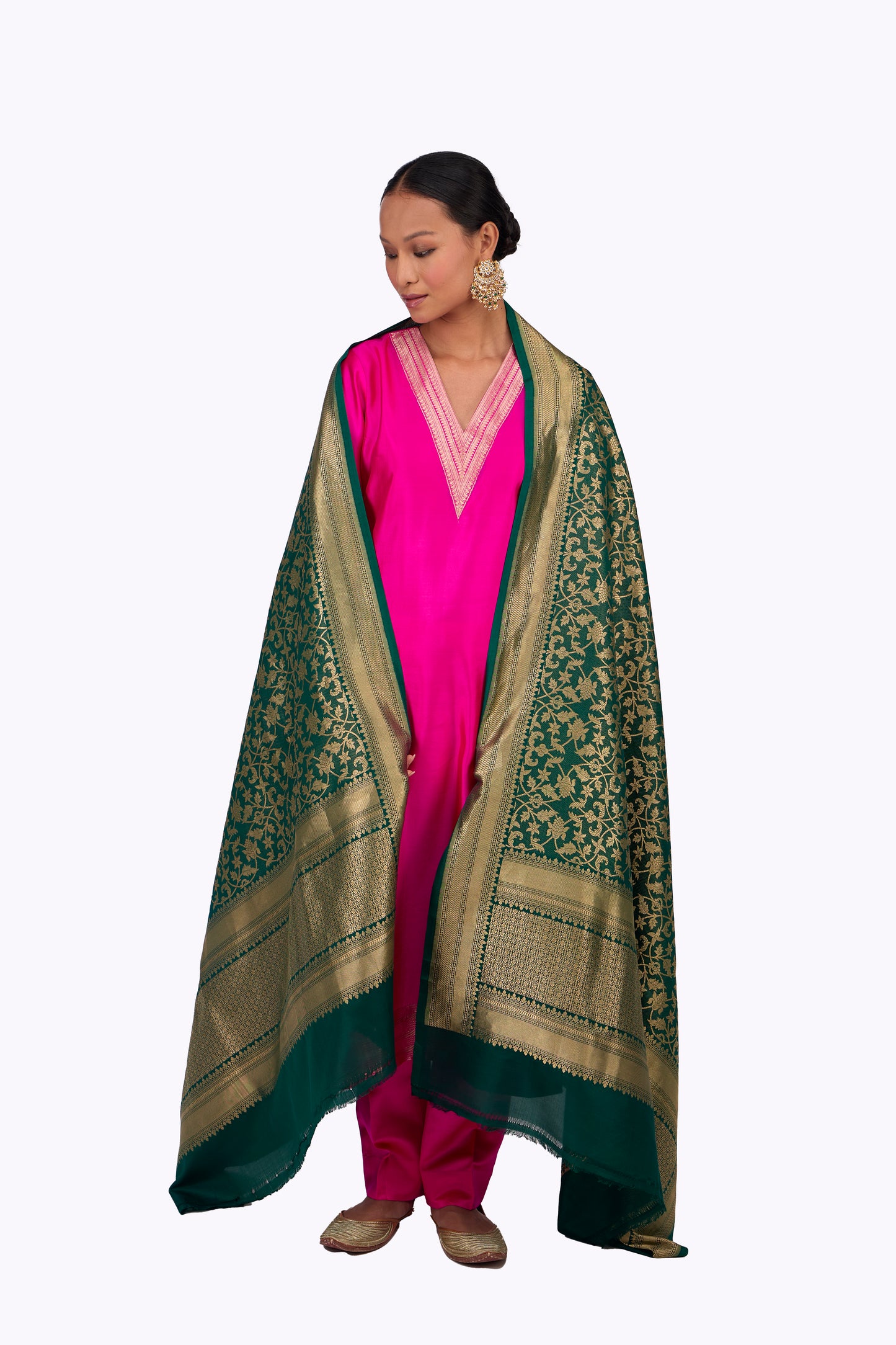 Bottle Green Silk Dupatta