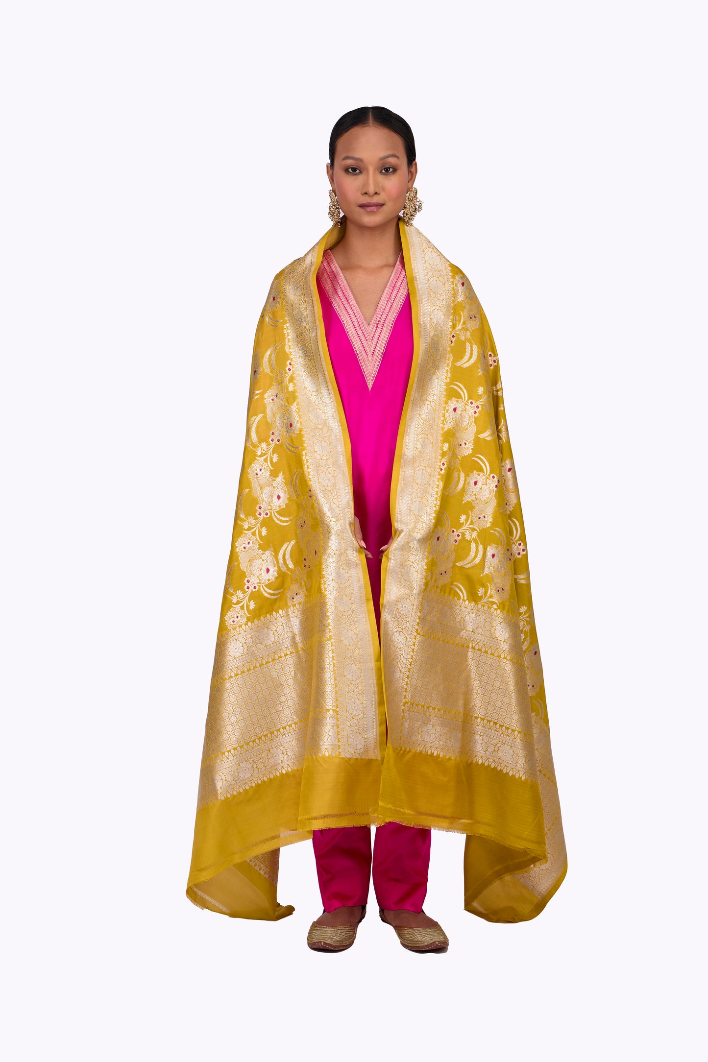 Mustard Katan silk Jaal Dupatta