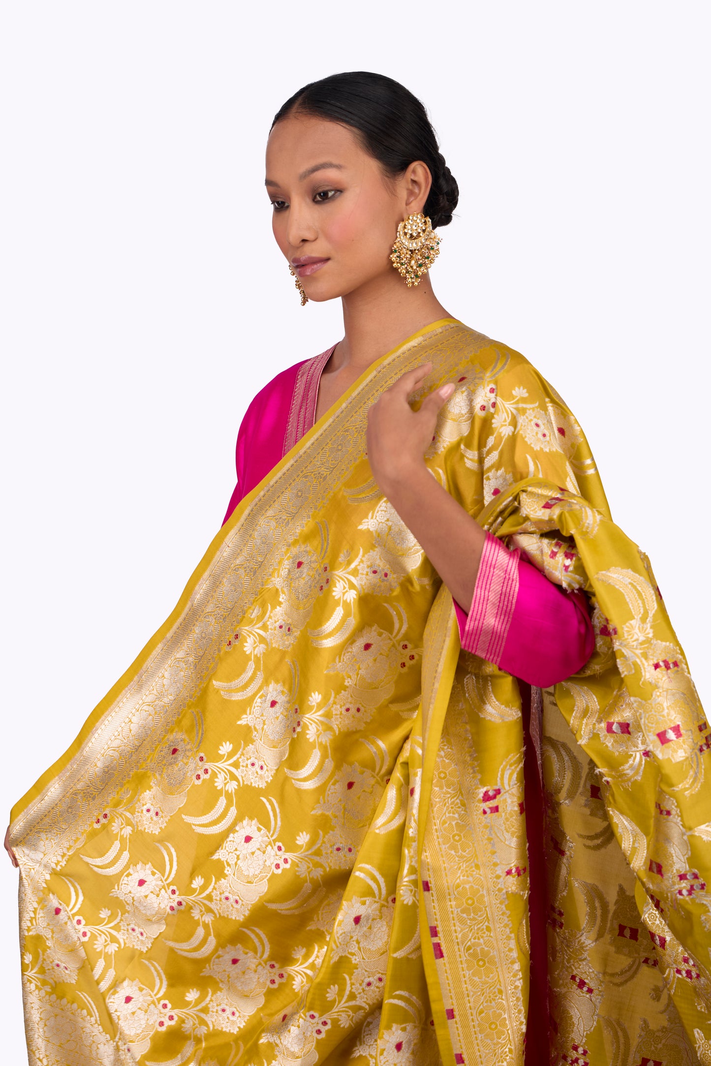 Mustard Katan silk Jaal Dupatta