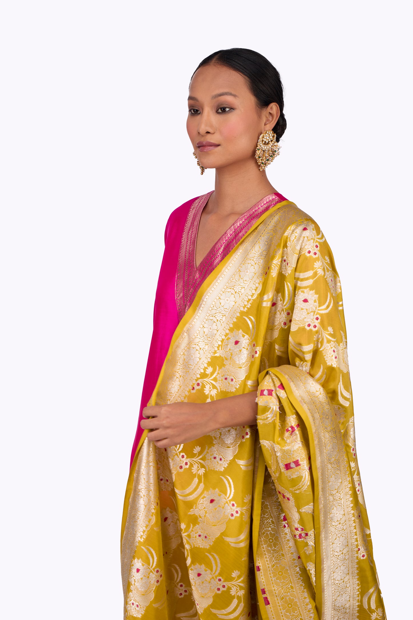 Mustard Katan silk Jaal Dupatta