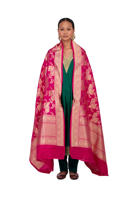 Pink Katan silk Jaal Dupatta