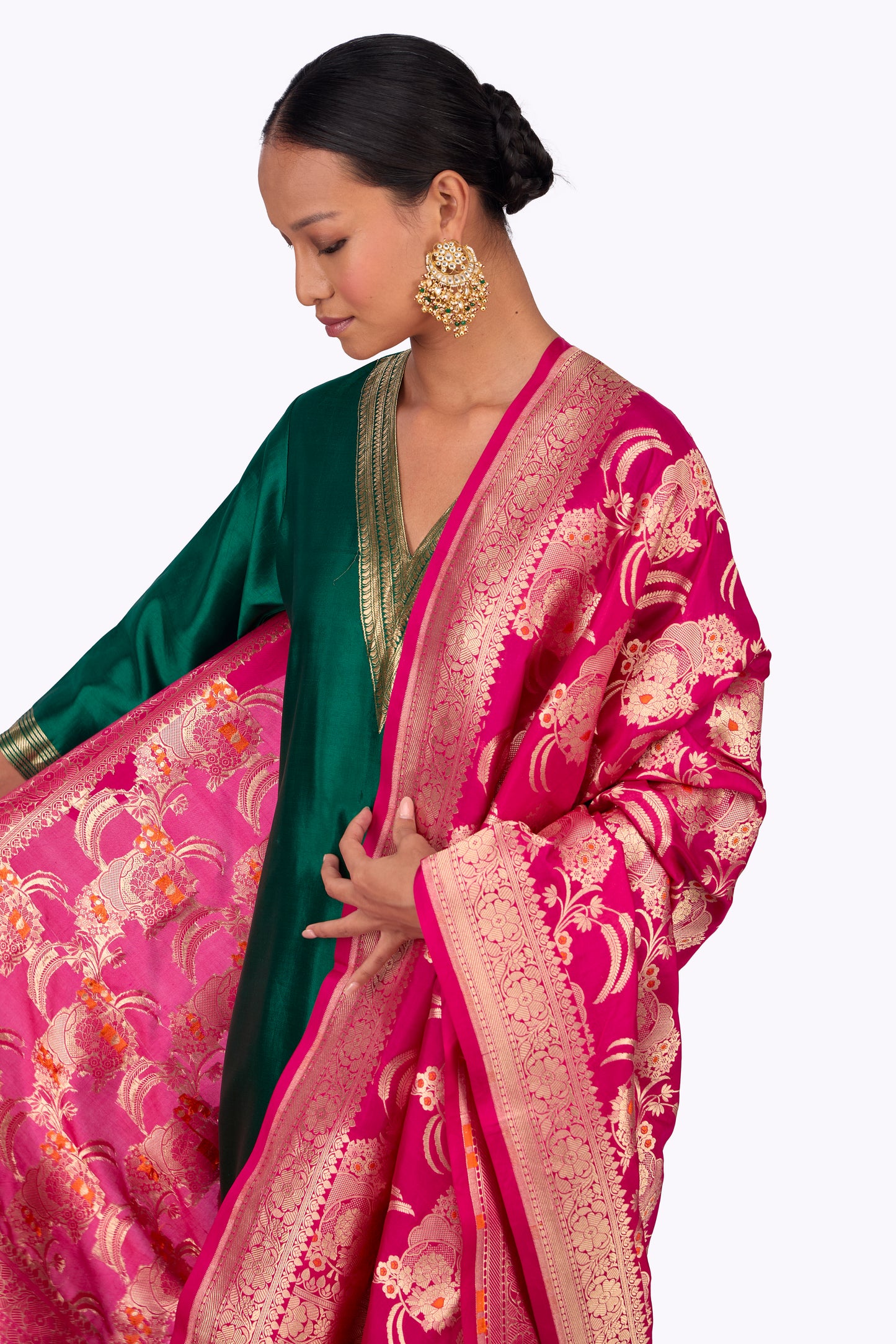 Pink Katan silk Jaal Dupatta