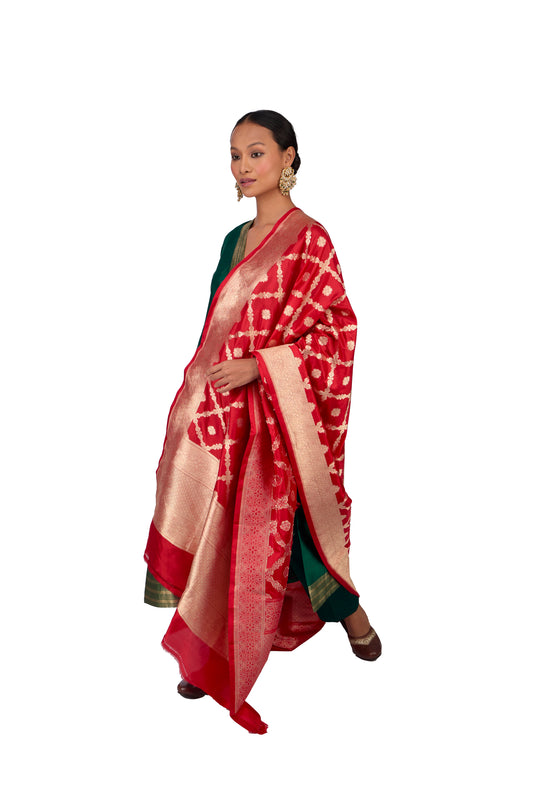 Red Katan silk Jaal Dupatta