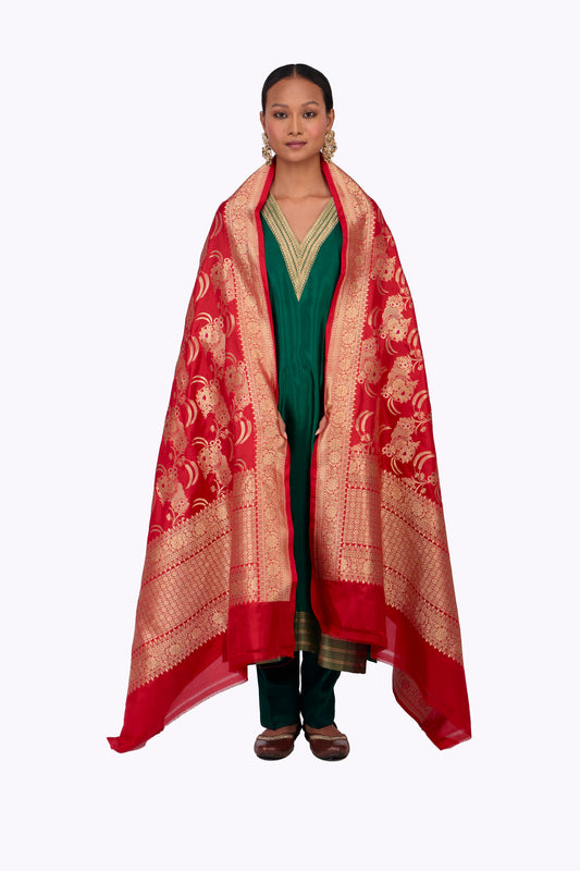 Red Katan silk Jaal Dupatta