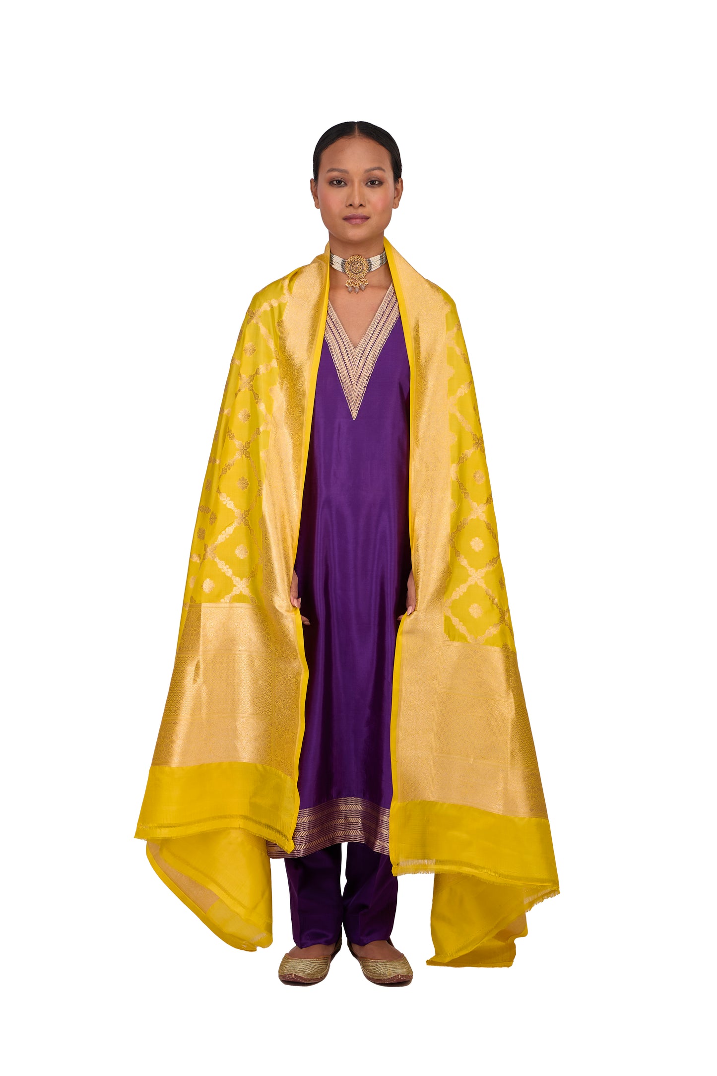 Mustard Katan silk Jaal Dupatta