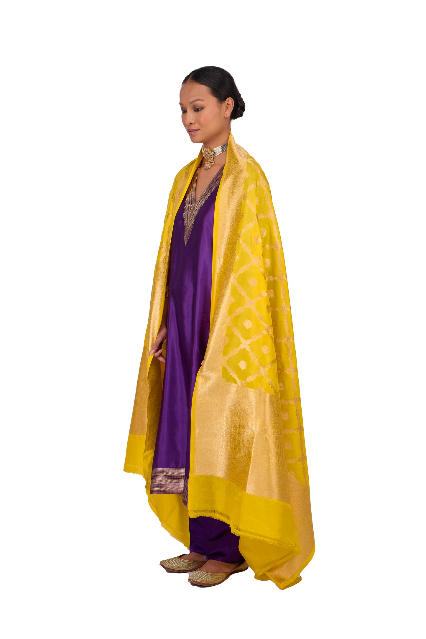 Mustard Katan silk Jaal Dupatta