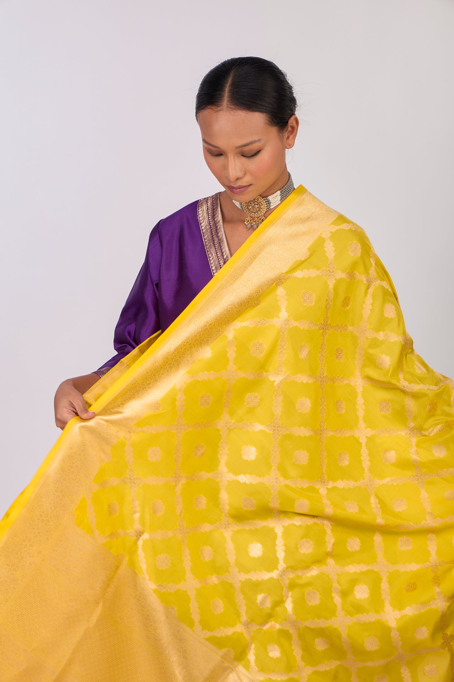 Mustard Katan silk Jaal Dupatta