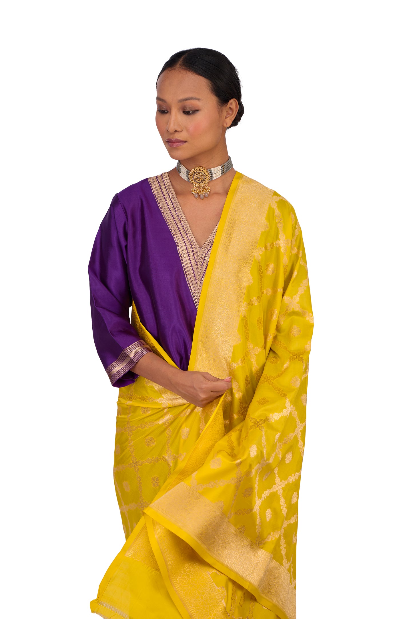 Mustard Katan silk Jaal Dupatta